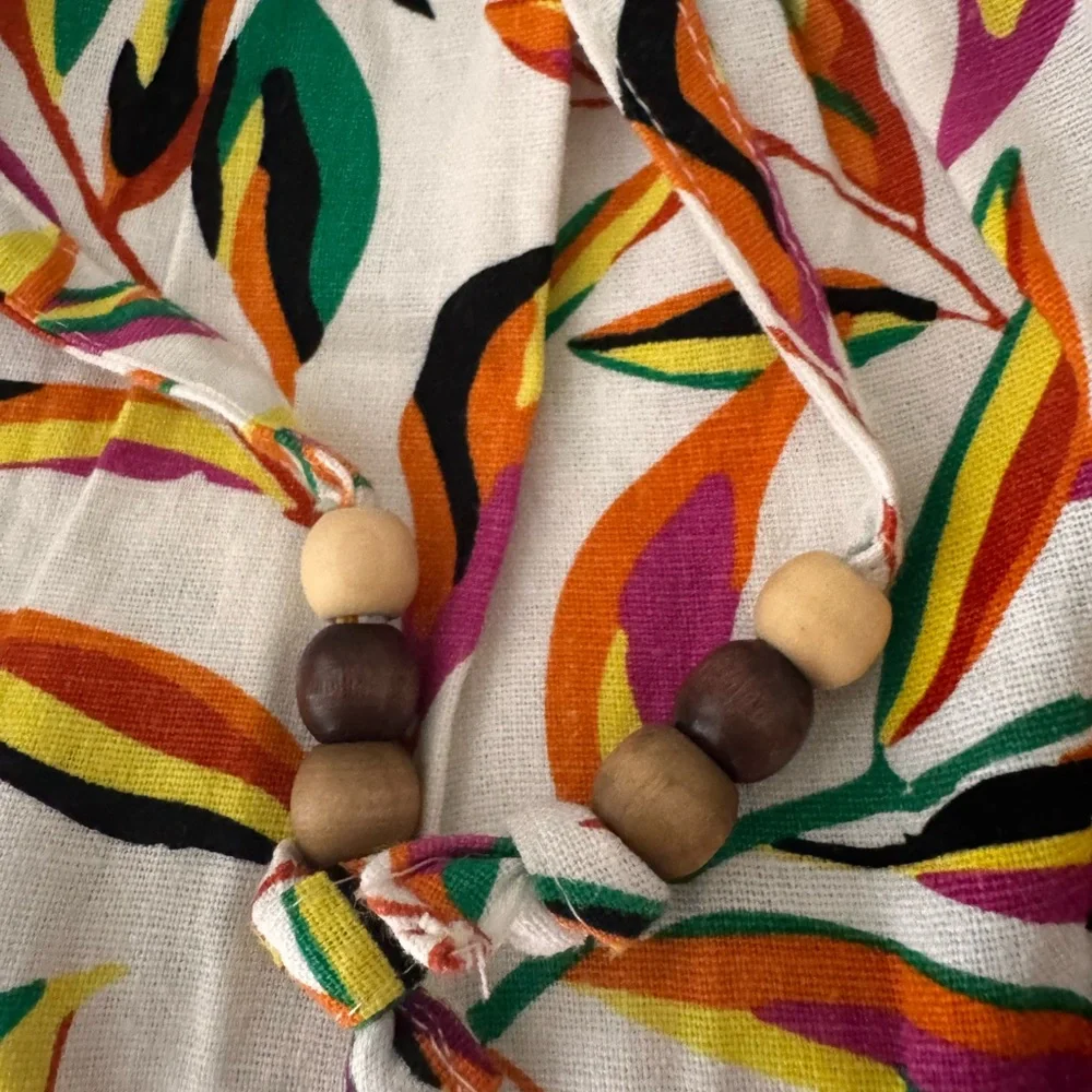 Calligraphie Leaf Print wiWooden Beads Pants - Picture 5 of 12